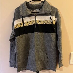 Victoria's Secret ( Pink )Gray and Black Zip-Up Sweater with Yellow Detail